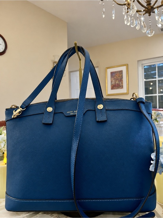 Henri Bendel Handbags - Henri Bendel Blue Textured Leather Satchel Tote with Detachable Strap